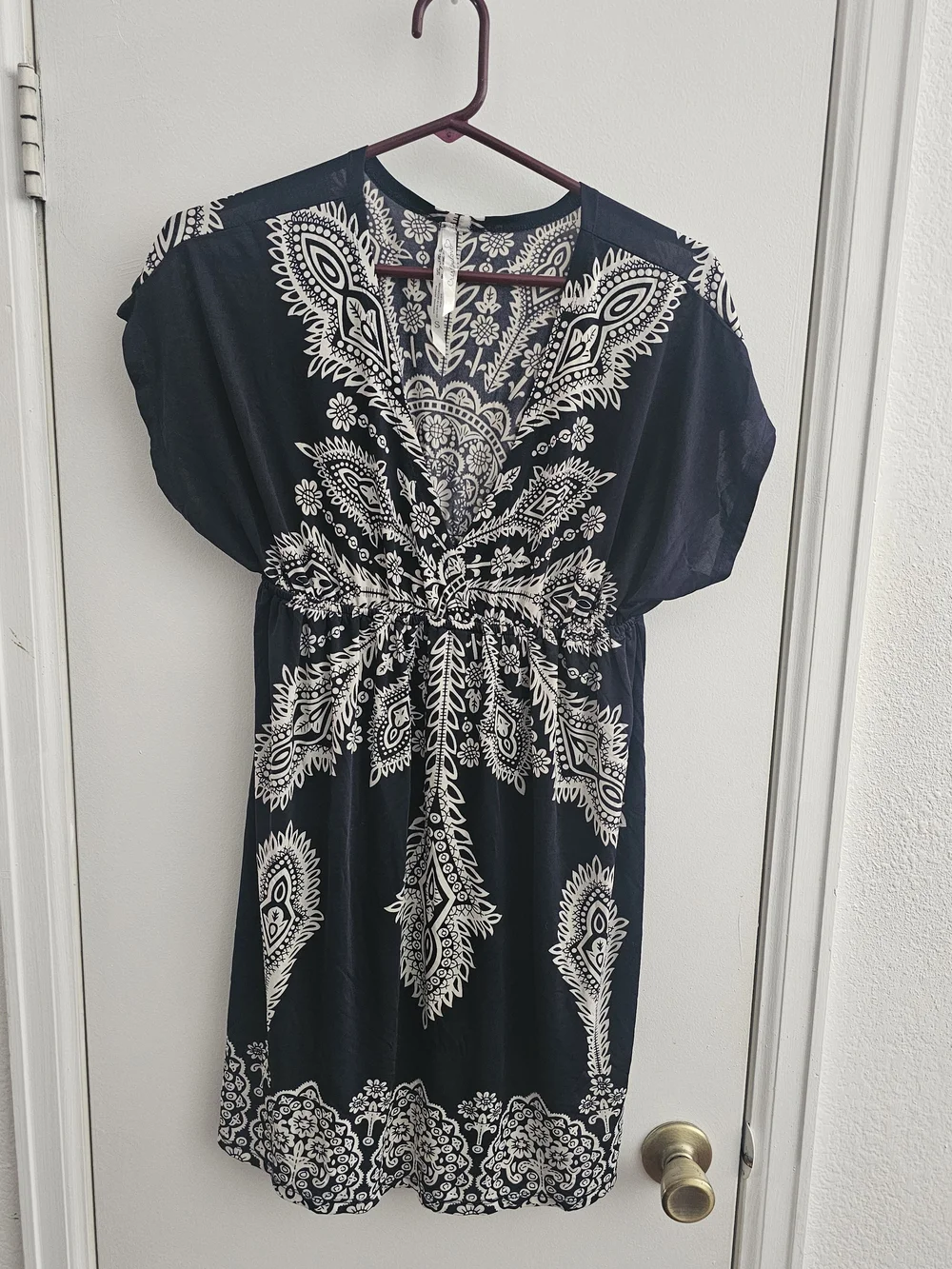 Cristinalove Navy Dress with White Paisley Detail